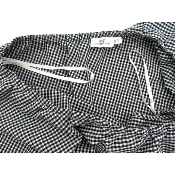 Vineyard Vines Blouse Womens 12 Plaid Stretch Seersucker Ruffle One Shoulder Tie - Picture 8 of 13